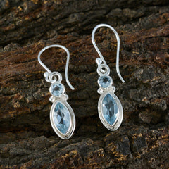 Riyo Comely Sterling Silver Earring For Sister Blue Topaz Earring Bezel Setting Blue Earring Dangle Earring