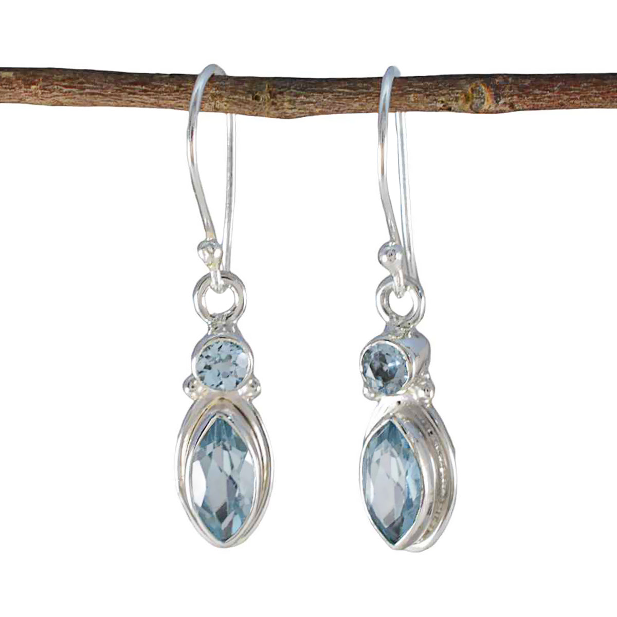 Riyo Mooie Sterling zilveren oorbel voor zuster Blue Topaz Earring Bezel Setting Blue Earring Dangle Earring