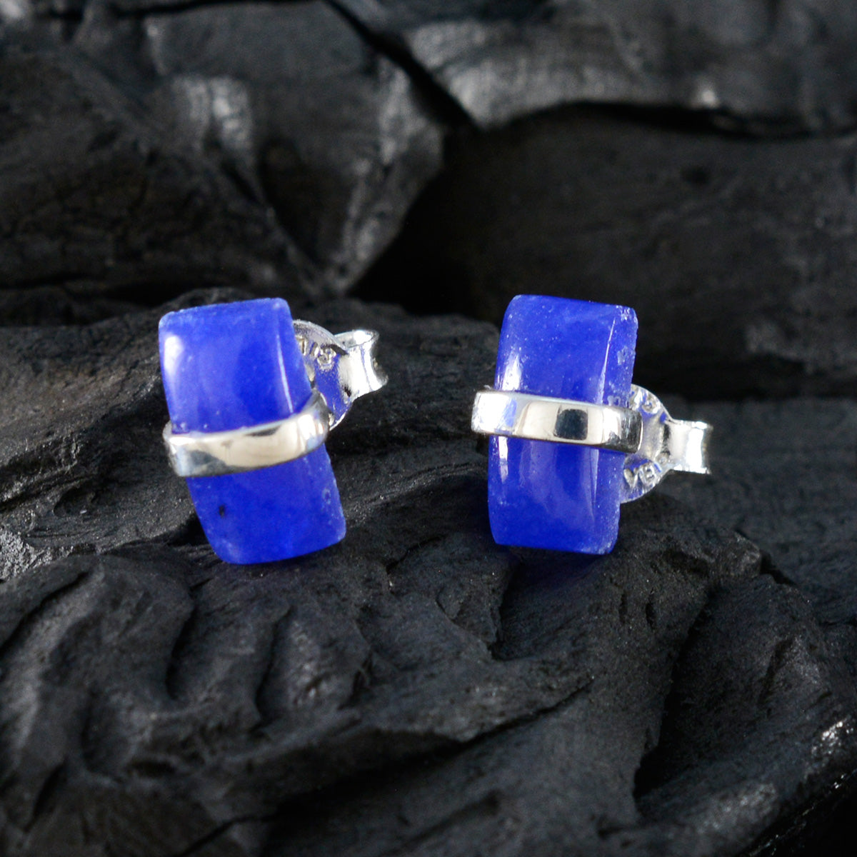 Riyo Decorative Sterling Silver Earring For Femme Chalcedony Earring Bezel Setting Blue Earring Stud Earring