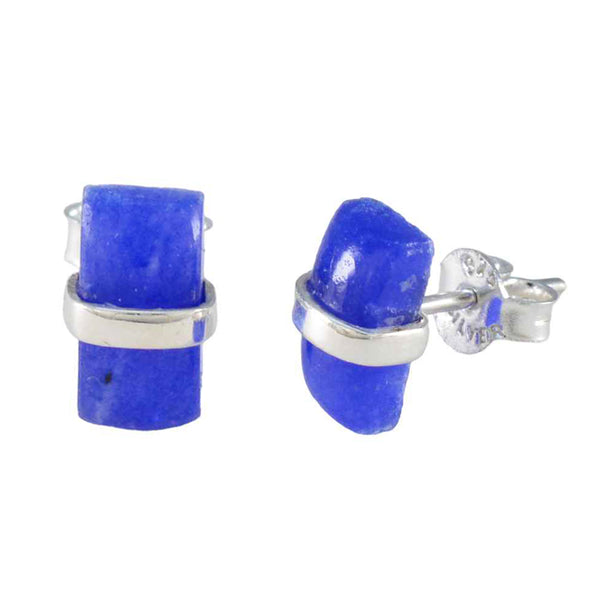 Riyo Decorative Sterling Silver Earring For Femme Chalcedony Earring Bezel Setting Blue Earring Stud Earring