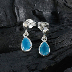 Riyo Glamorous 925 Sterling Silver Earring For Girl Chalcedony Earring Bezel Setting Blue Earring Stud Earring