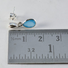Riyo Glamouröser 925er Sterlingsilber-Ohrring für Mädchen, Chalcedon-Ohrring, Lünettenfassung, blauer Ohrring, Ohrstecker
