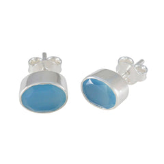 Riyo Unwiderstehlicher 925er Sterlingsilber-Ohrring für Damen, Chalcedon-Ohrring, Lünettenfassung, blauer Ohrring, Ohrstecker