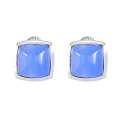 Riyo Engaging Sterling Silver Earring For Femme Chalcedony Earring Bezel Setting Blue Earring Stud Earring