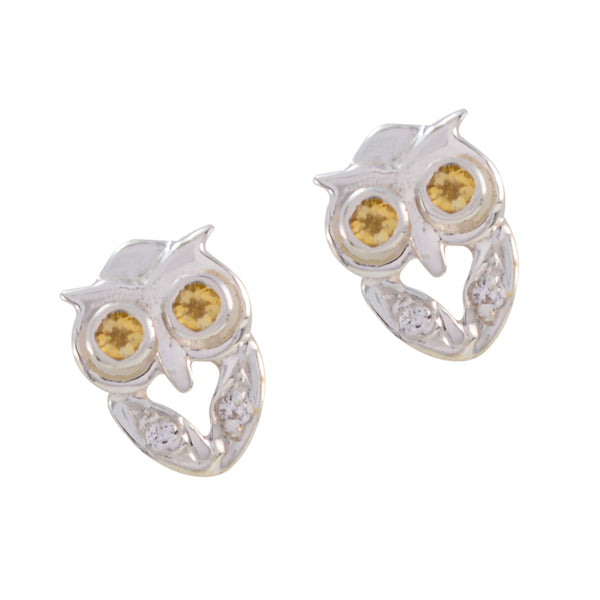 Riyo Sightly 925 Sterling Silver Earring For Femme Citrine Earring Bezel Setting Yellow Earring Stud Earring