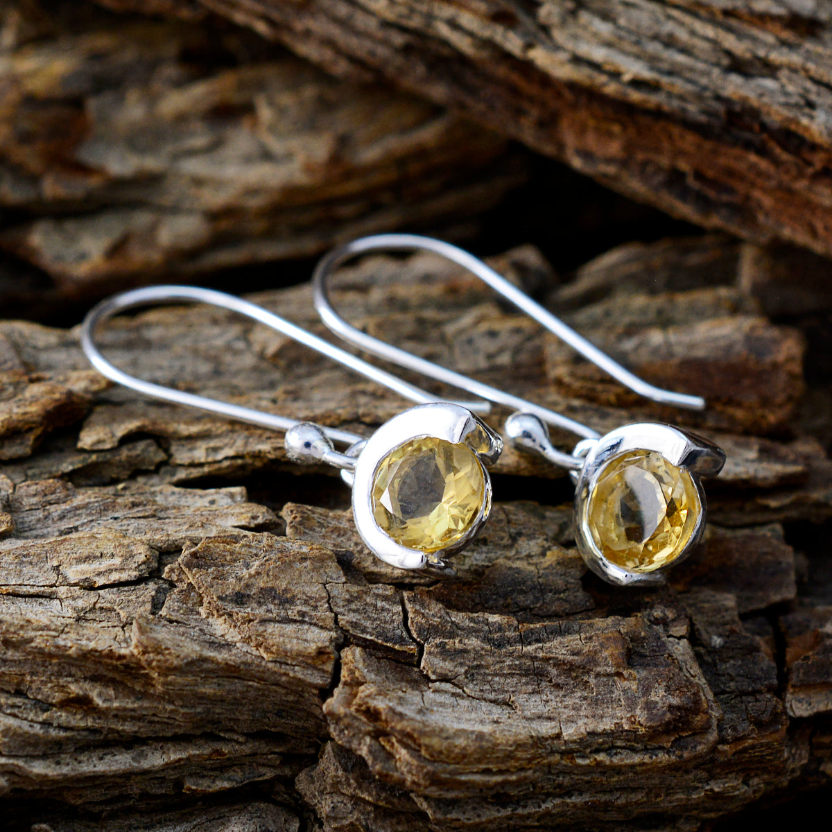 Riyo – boucle d'oreille en argent sterling agréable pour femme, citrine, réglage de la lunette, boucle d'oreille jaune pendante