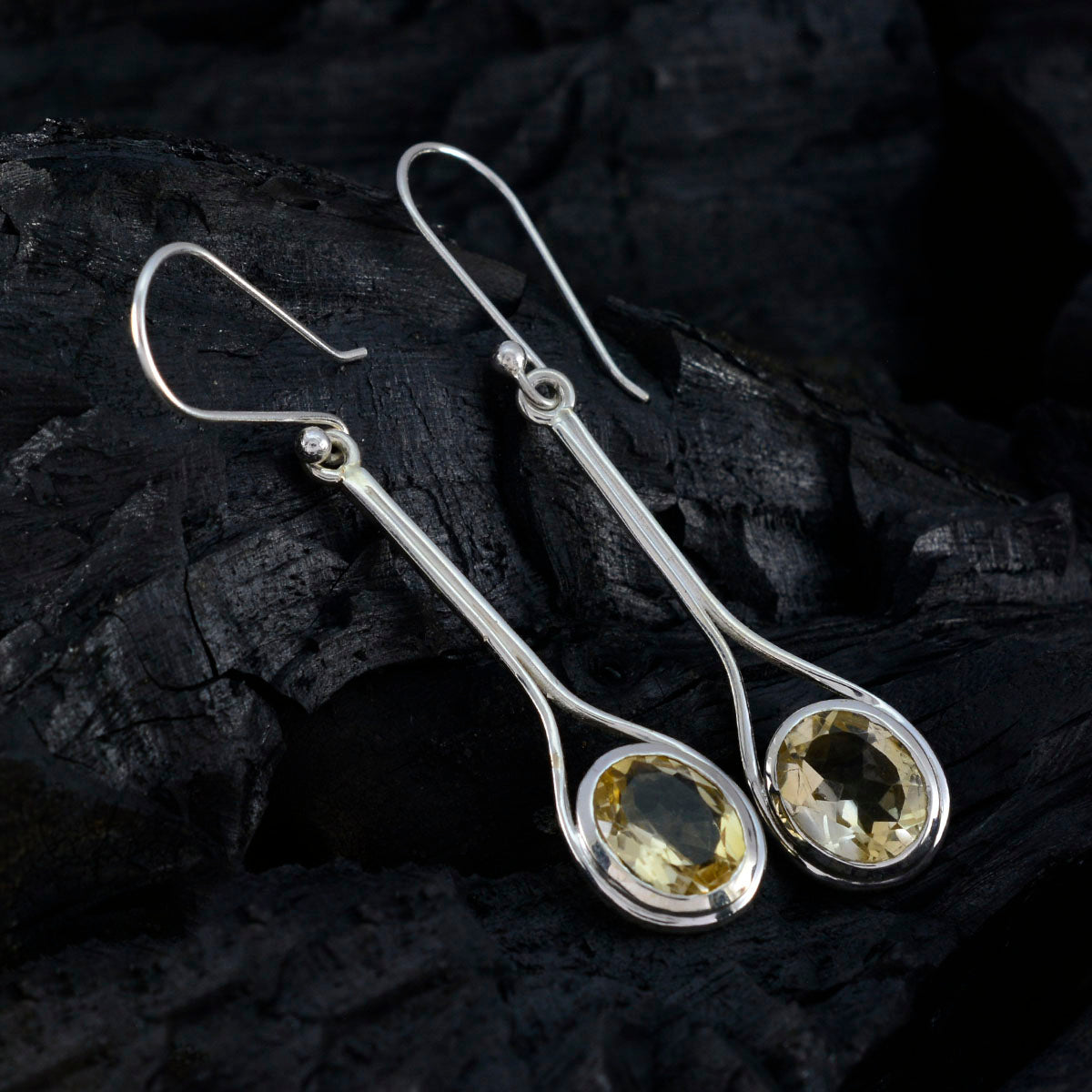 Riyo Beddable Sterling Silver Earring For Demoiselle Citrine Earring Bezel Setting Yellow Earring Dangle Earring