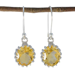 Riyo Decorative Sterling Silver Earring For Lady Citrine Earring Bezel Setting Yellow Earring Dangle Earring
