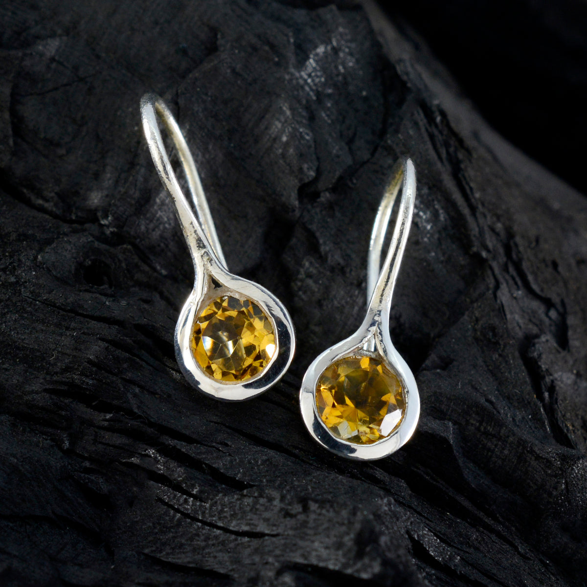 Riyo Beauteous 925 Sterling Silver Earring For Girl Citrine Earring Bezel Setting Yellow Earring Dangle Earring