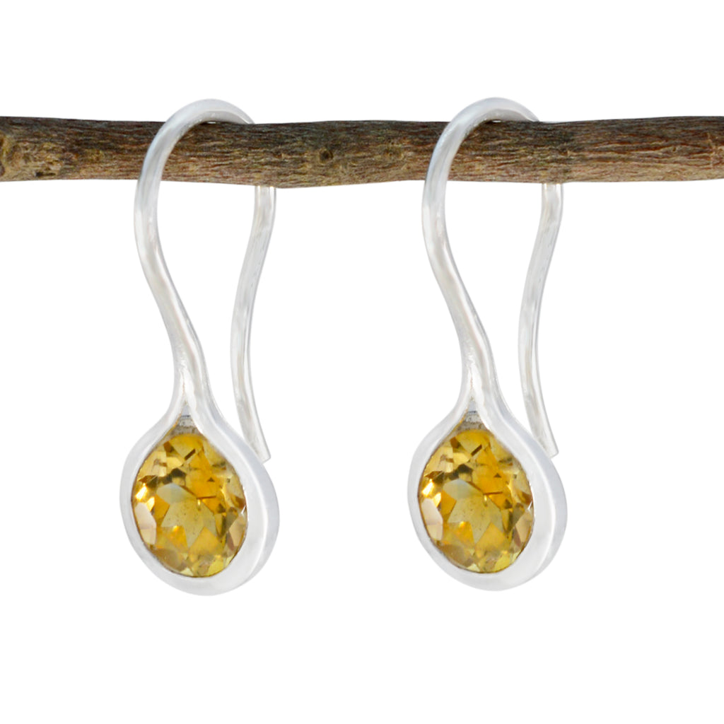 Riyo Beauteous 925 Sterling Silver Earring For Girl Citrine Earring Bezel Setting Yellow Earring Dangle Earring