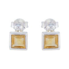 Riyo Lovely Sterling Silver Earring For Demoiselle Citrine Earring Bezel Setting Yellow Earring Stud Earring
