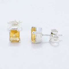 Riyo Ravishing Sterling Silver Earring For Wife Citrine Earring Bezel Setting Yellow Earring Stud Earring