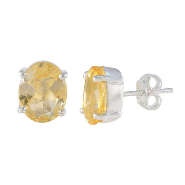 Riyo Fit 925 Sterling Silver Earring For Lady Citrine Earring Bezel Setting Yellow Earring Stud Earring