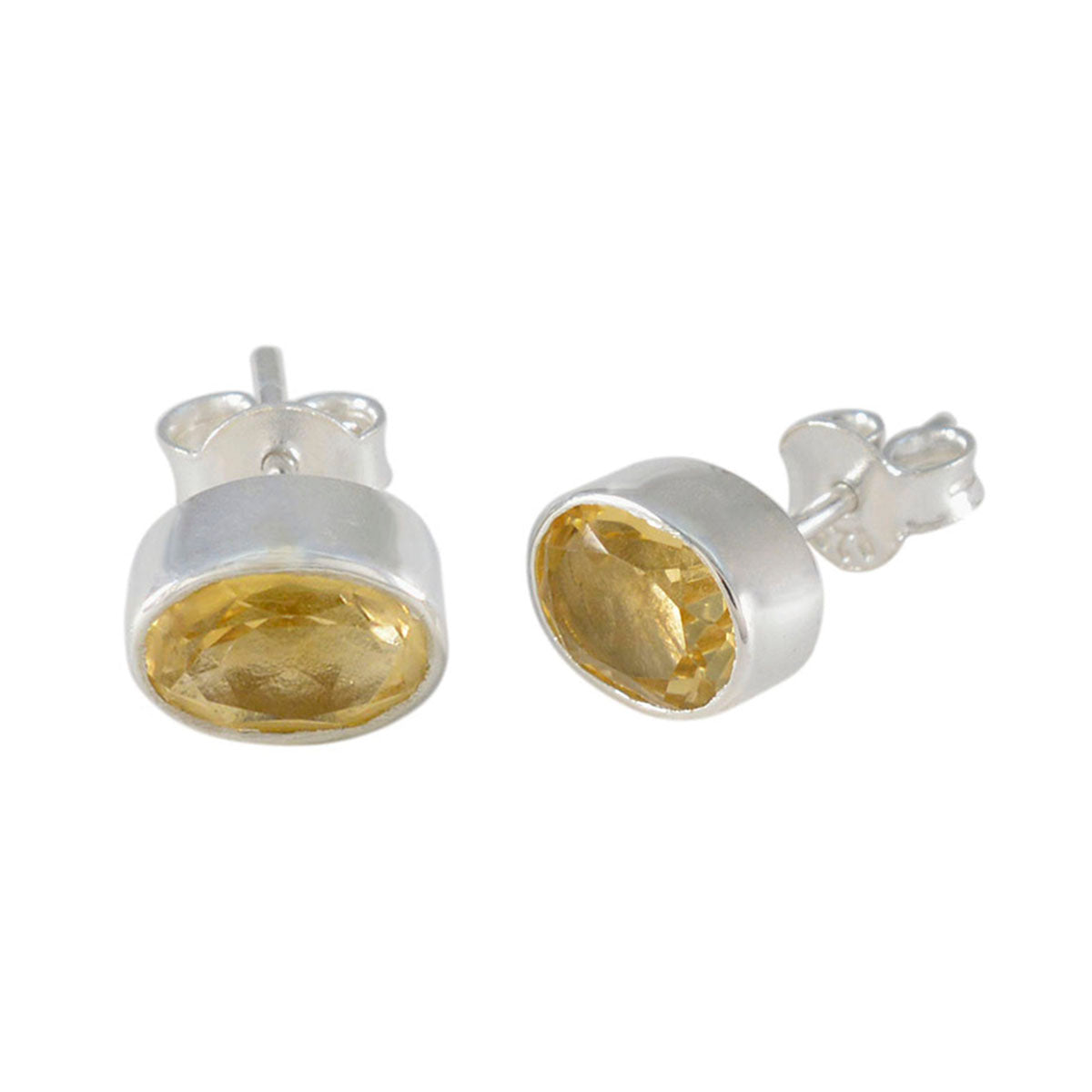 Riyo Bewitching Sterling Silver Earring For Damsel Citrine Earring Bezel Setting Yellow Earring Stud Earring