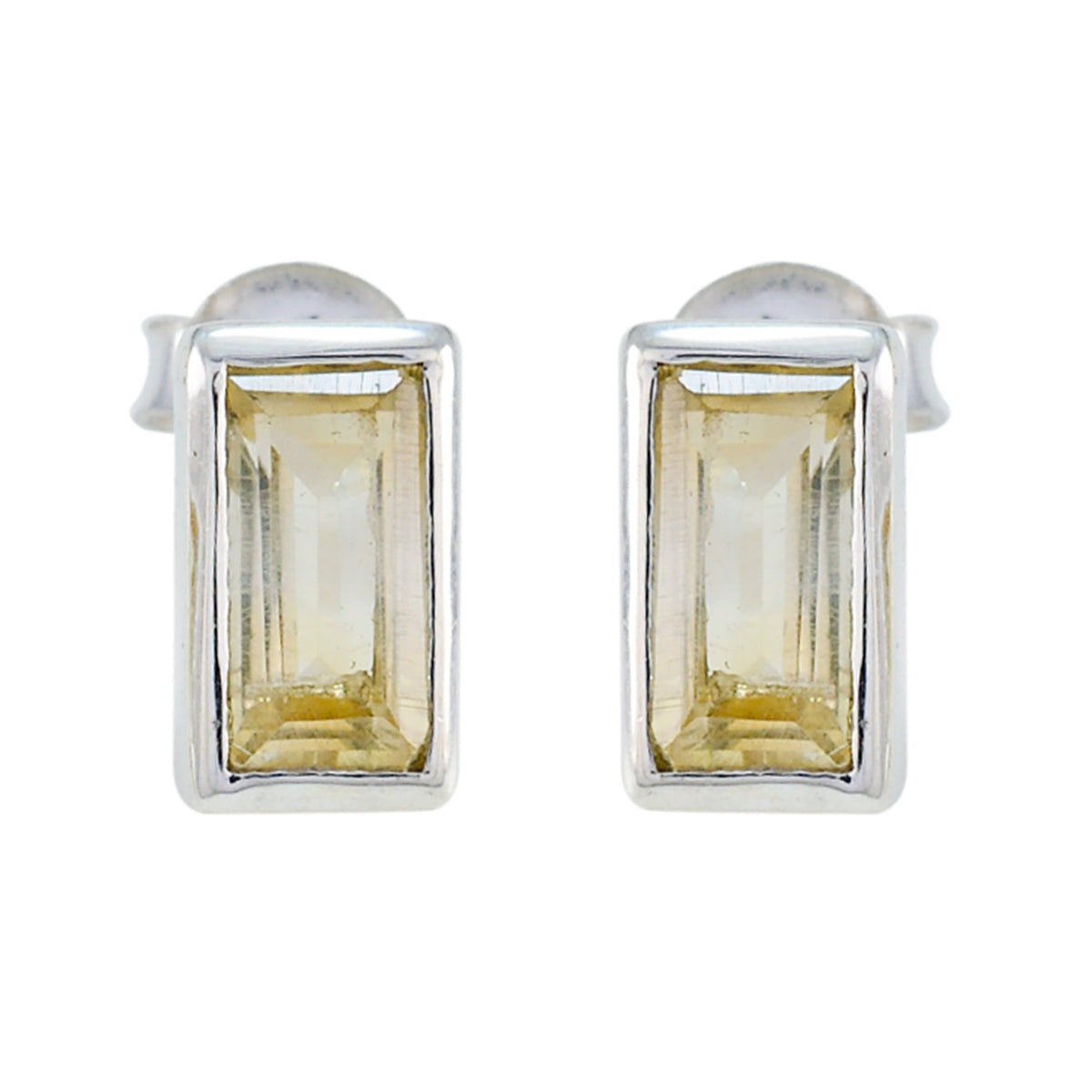 Riyo schön aussehender Sterlingsilber-Ohrring für Damen, Citrin-Ohrring, Lünettenfassung, gelber Ohrring, Ohrstecker