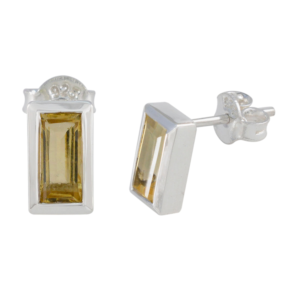 Riyo schön aussehender Sterlingsilber-Ohrring für Damen, Citrin-Ohrring, Lünettenfassung, gelber Ohrring, Ohrstecker