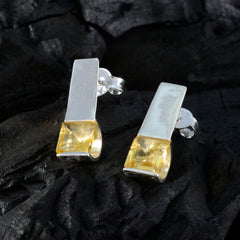 Riyo Aesthetic Sterling Silver Earring For Damsel Citrine Earring Bezel Setting Yellow Earring Stud Earring