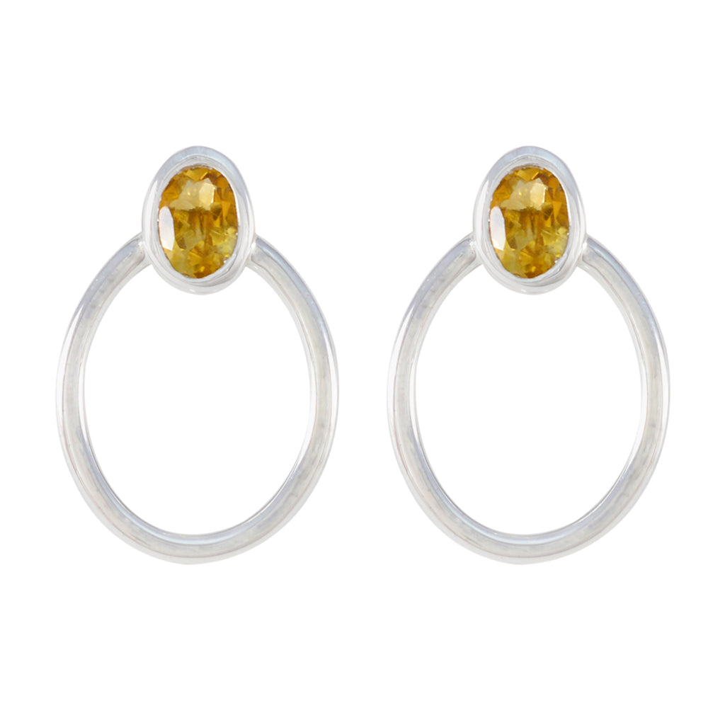 Riyo Beaut 925 Sterling Silver Earring For Women Citrine Earring Bezel Setting Yellow Earring Stud Earring