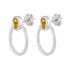 Riyo beaut 925 boucle d'oreille en argent sterling pour femmes boucle d'oreille citrine réglage de la lunette boucle d'oreille jaune boucle d'oreille