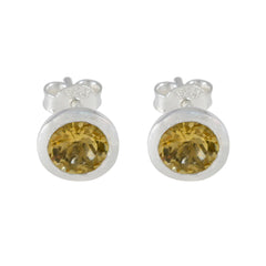 Riyo Lovely 925 Sterling Silver Earring For Girl Citrine Earring Bezel Setting Yellow Earring Stud Earring