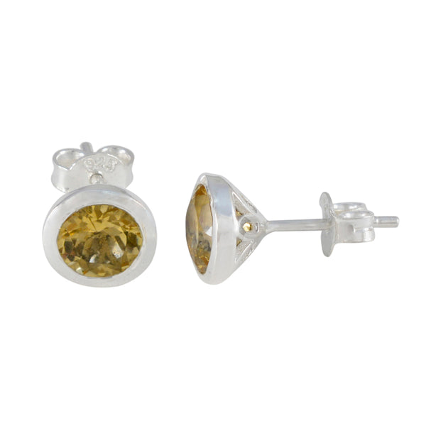 Riyo Lovely 925 Sterling Silver Earring For Girl Citrine Earring Bezel Setting Yellow Earring Stud Earring
