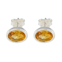 Riyo Elegant 925 Sterling Silver Earring For Female Citrine Earring Bezel Setting Yellow Earring Stud Earring