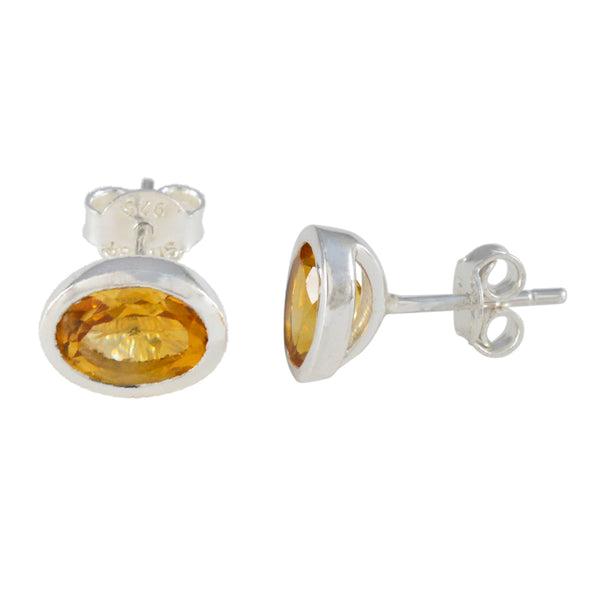 Riyo Elegant 925 Sterling Silver Earring For Female Citrine Earring Bezel Setting Yellow Earring Stud Earring