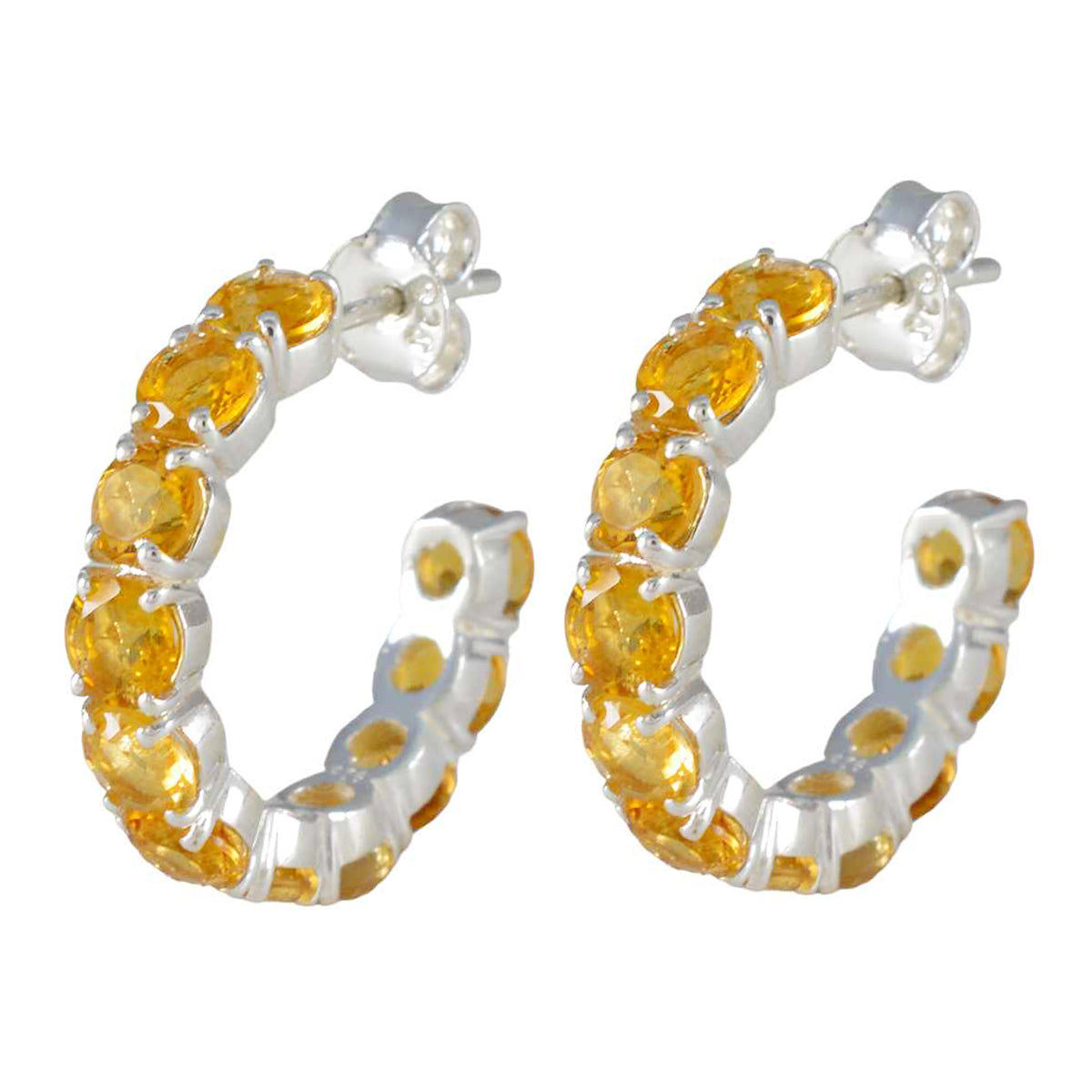 Riyo Spunky Sterling Silver Earring For Women Citrine Earring Bezel Setting Yellow Earring Stud Earring