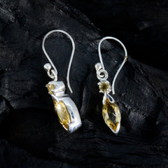 Riyo Spunky Sterling Silver Earring For Wife Citrine Earring Bezel Setting Yellow Earring Dangle Earring