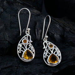Riyo Magnificent Sterling Silver Earring For Lady Citrine Earring Bezel Setting Yellow Earring Dangle Earring