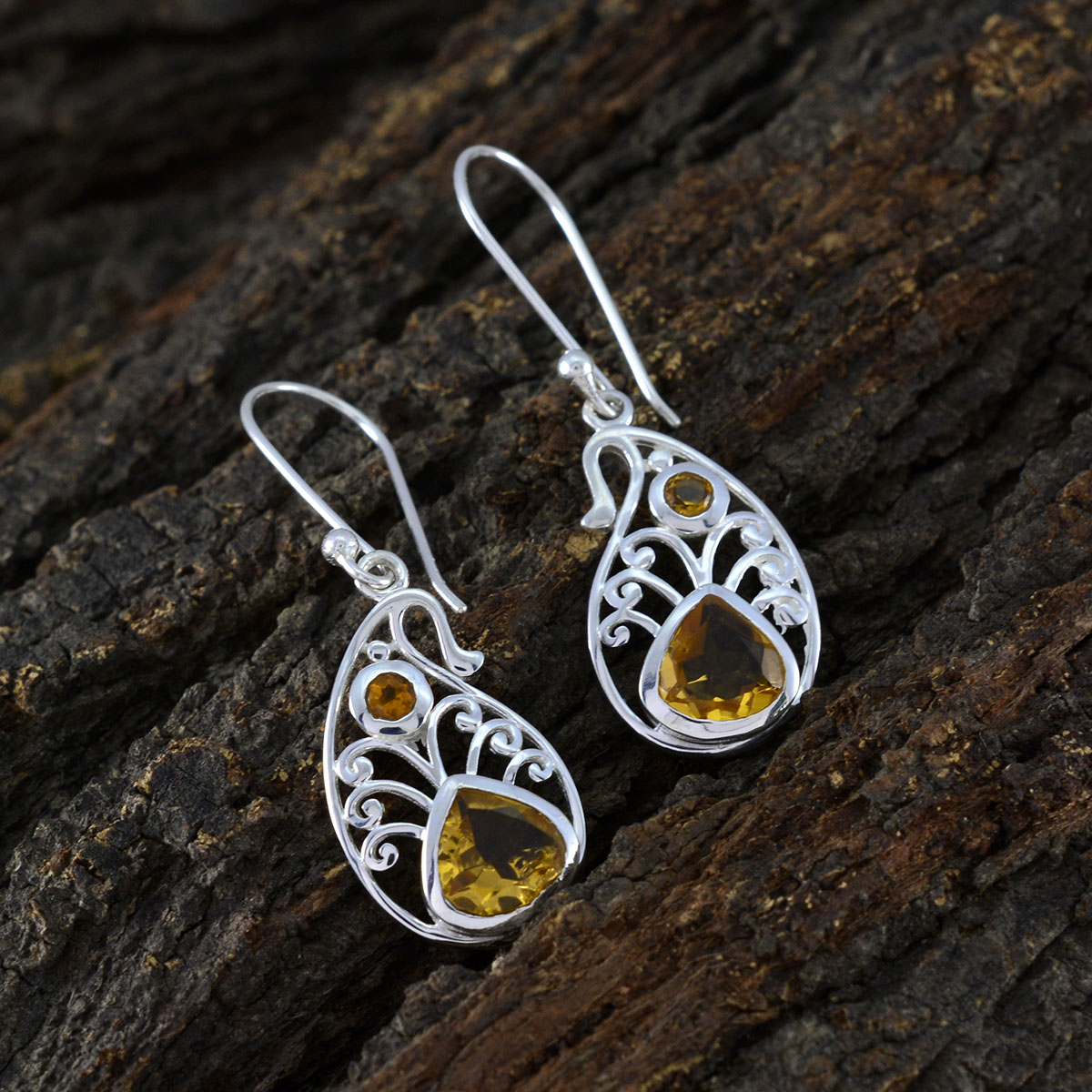 riyo magnifico orecchino in argento sterling per signora orecchino citrino con castone orecchino giallo orecchino pendente