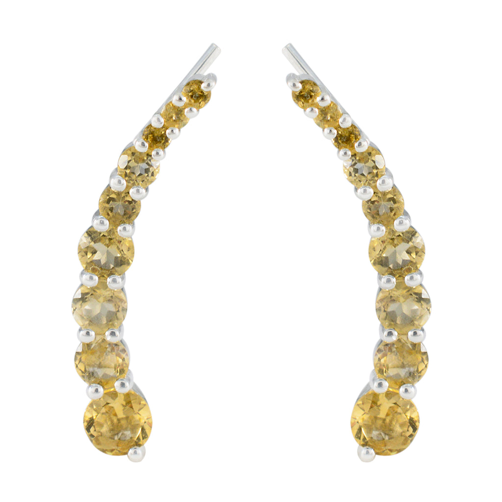 Riyo Divine Sterling Silver Earring For Wife Citrine Earring Bezel Setting Yellow Earring Ear Cuff Earring