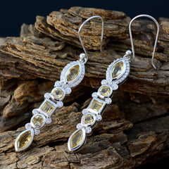 Riyo Irresistible 925 Sterling Silver Earring For Female Citrine Earring Bezel Setting Yellow Earring Dangle Earring