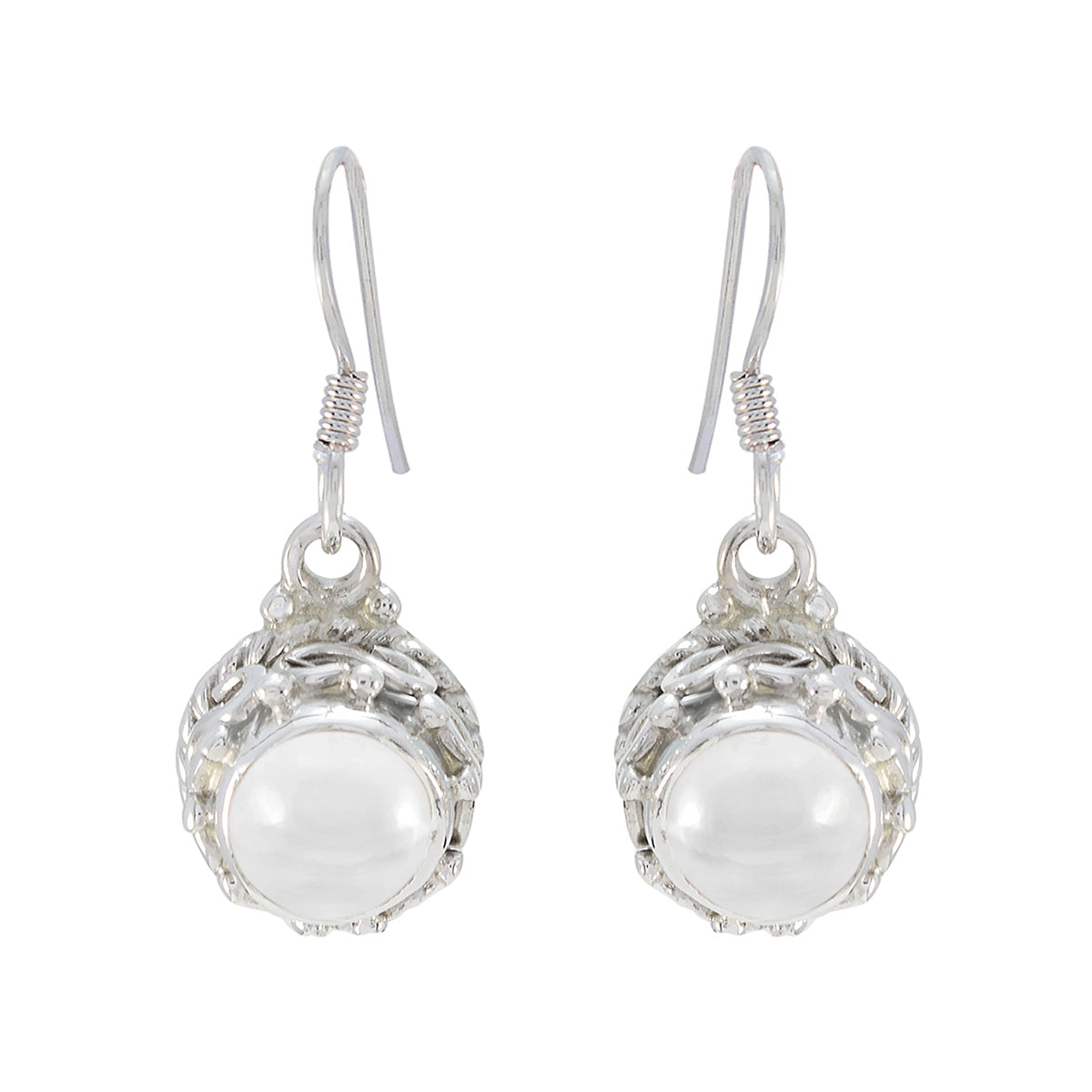 Riyo Pleasing Sterling Silver Earring For Girl Crystal Quartz Earring Bezel Setting White Earring Dangle Earring