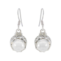 Riyo Pleasing Sterling Silver Earring For Girl Crystal Quartz Earring Bezel Setting White Earring Dangle Earring