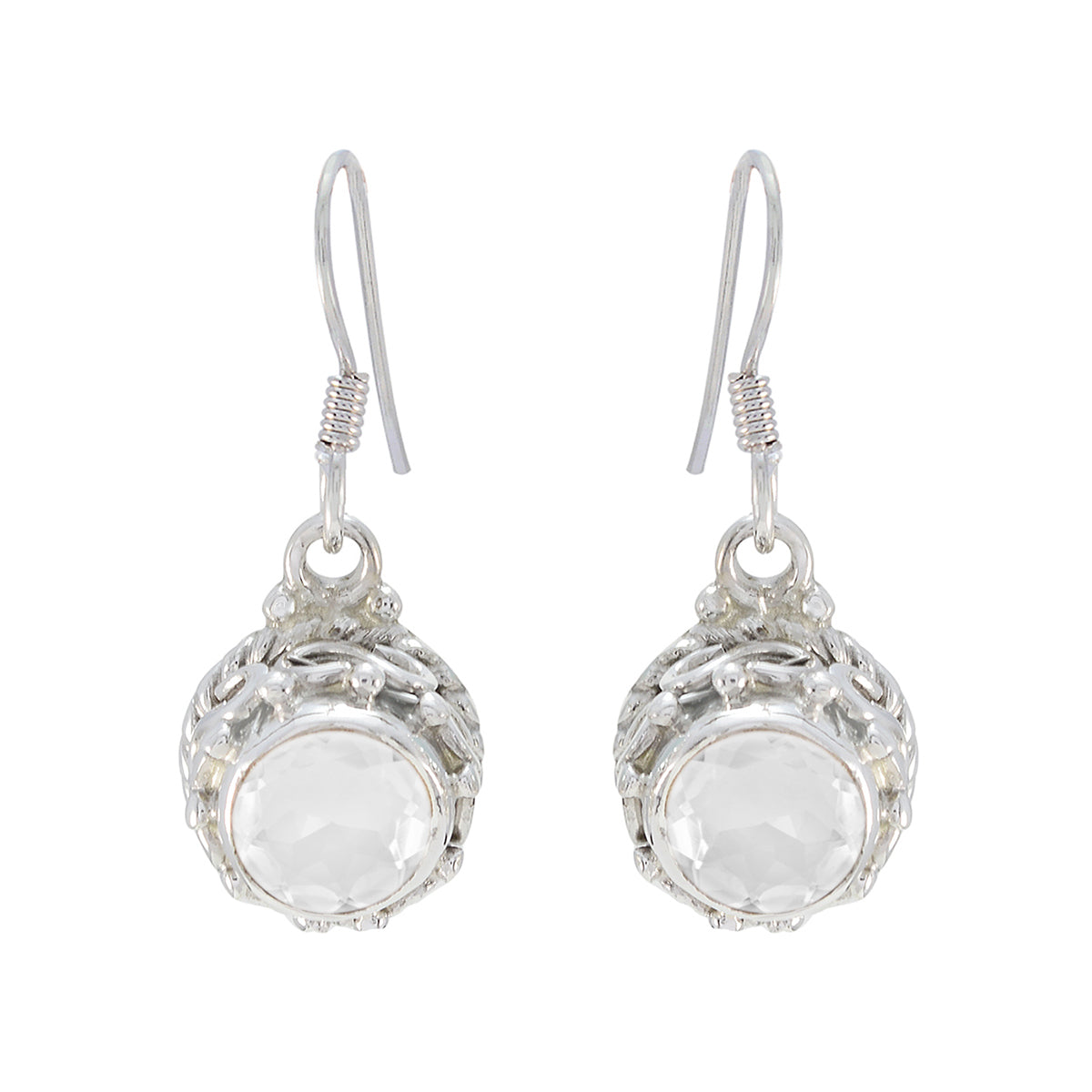 Riyo Alluring 925 Sterling Silver Earring For Lady Crystal Quartz Earring Bezel Setting White Earring Dangle Earring