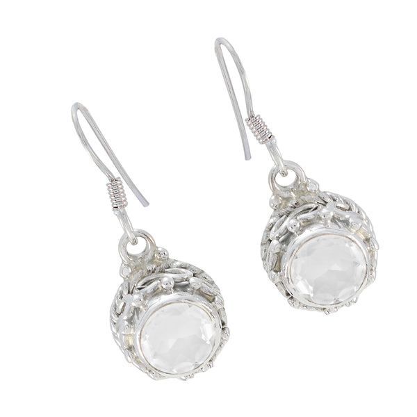 Riyo Alluring 925 Sterling Silver Earring For Lady Crystal Quartz Earring Bezel Setting White Earring Dangle Earring
