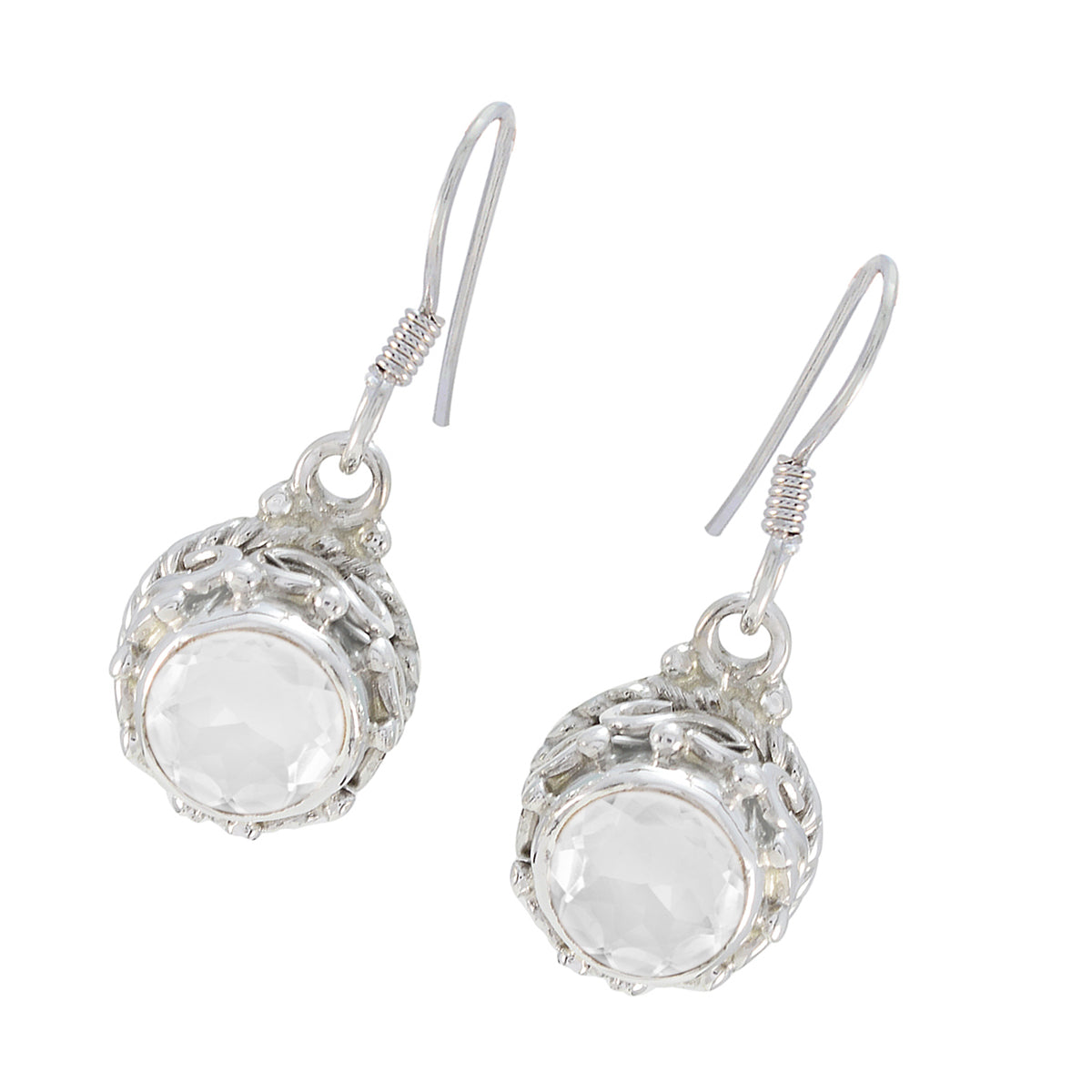 Riyo Verleidelijke 925 Sterling Zilveren Oorbel Voor Lady Crystal Quartz Oorbel Bezel Setting Witte Oorbel Dangle Earring
