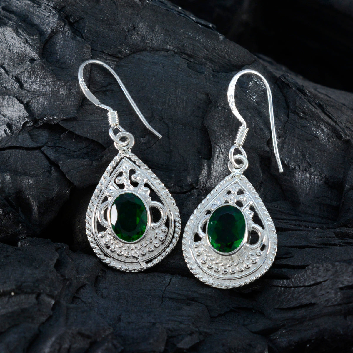 riyo fantasioso orecchino in argento sterling per femme smeraldo cz orecchino con castone orecchino verde orecchino pendente