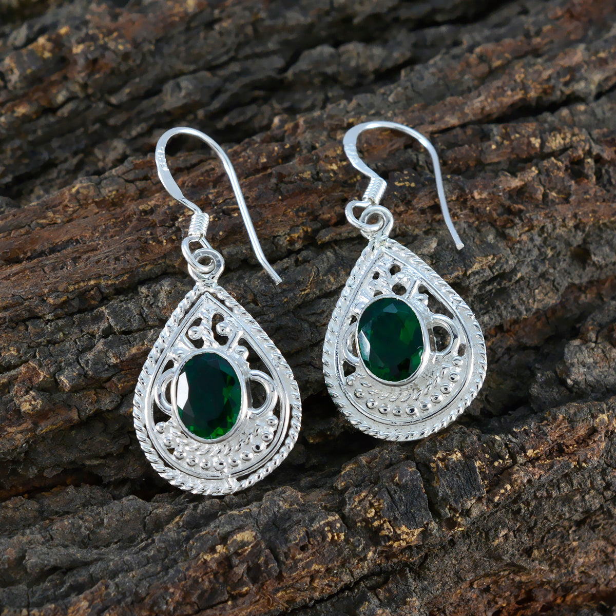 Riyo Fanciable Sterling Silver Earring For Femme Emerald CZ Earring Bezel Setting Green Earring Dangle Earring