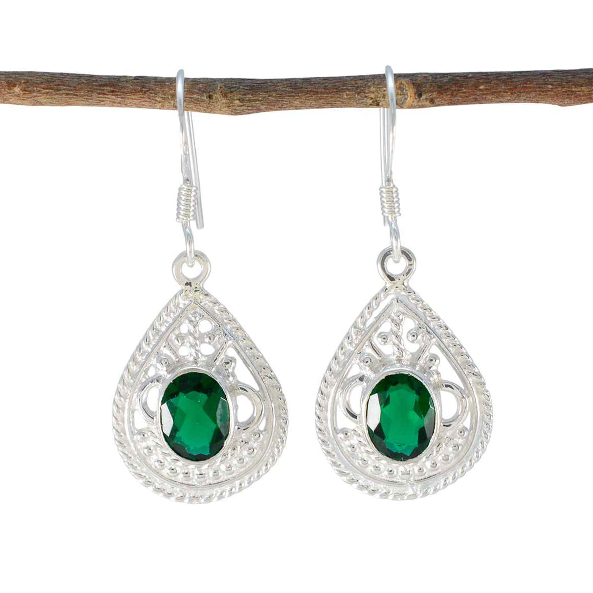 Riyo Fanciable Sterling Silber Ohrring für Damen, Smaragd-CZ-Ohrring, Lünettenfassung, grüner Ohrring, baumelnder Ohrring