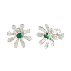 Riyo Pleasing 925 Sterling Silver Earring For Lady Emerald CZ Earring Bezel Setting Green Earring Stud Earring