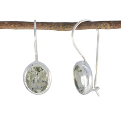 Riyo Fit Sterling Silver Earring For Female Green Amethyst Earring Bezel Setting Green Earring Dangle Earring
