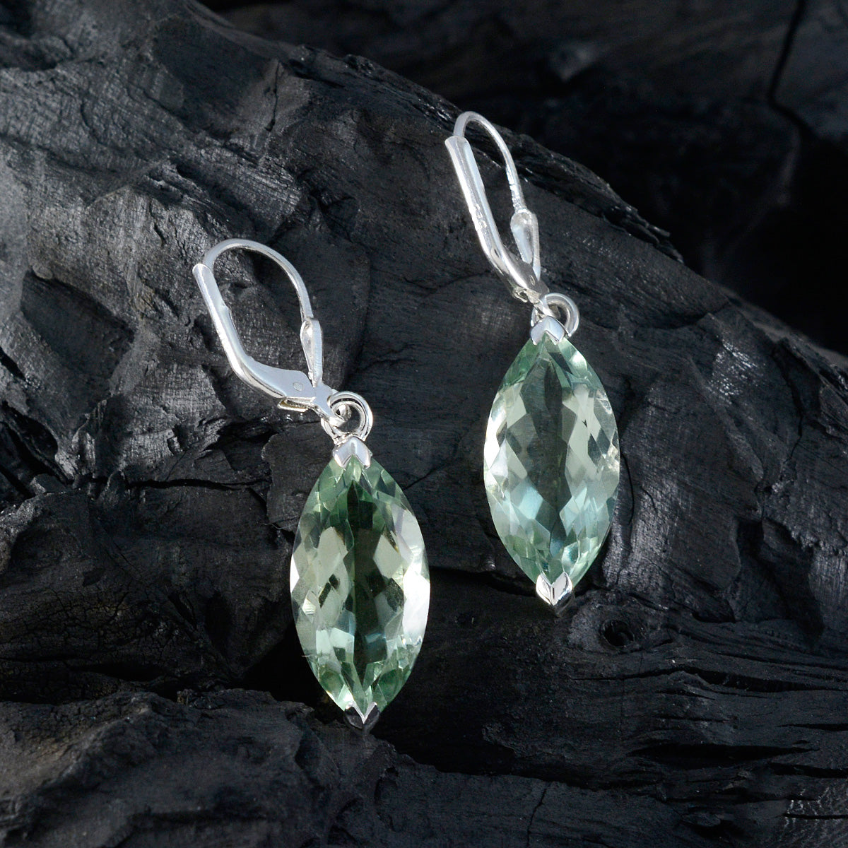 Riyo Comely Sterling Silver Earring For Girl Green Amethyst Earring Bezel Setting Green Earring Dangle Earring