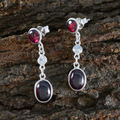 Riyo Beaut 925 Sterling Silver Earring For Female Garnet Earring Bezel Setting Red Earring Stud Earring