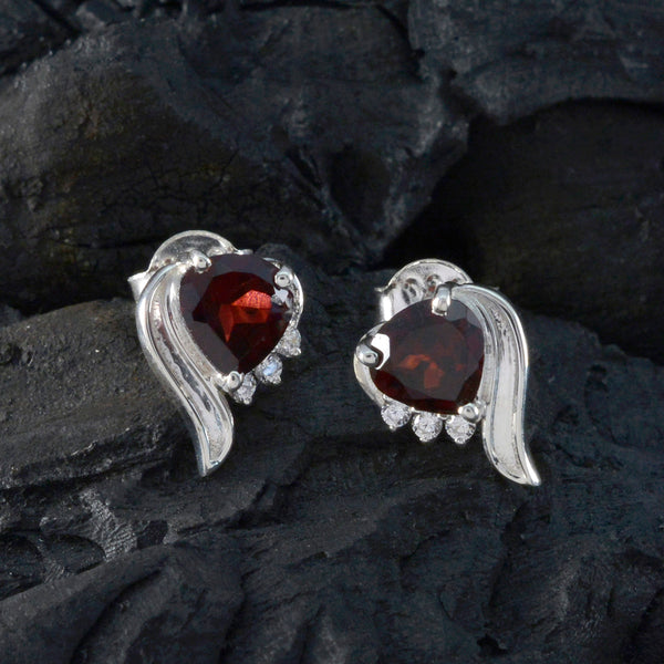 Riyo Prepossessing 925 Sterling Silver Earring For Female Garnet Earring Bezel Setting Red Earring Stud Earring