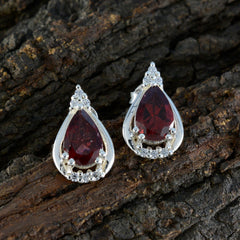Riyo Delightful Sterling Silver Earring For Lady Garnet Earring Bezel Setting Red Earring Stud Earring