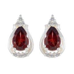 Riyo Prachtige Sterling zilveren oorbel voor Lady Garnet Earring Bezel Setting Red Earring Stud Earring