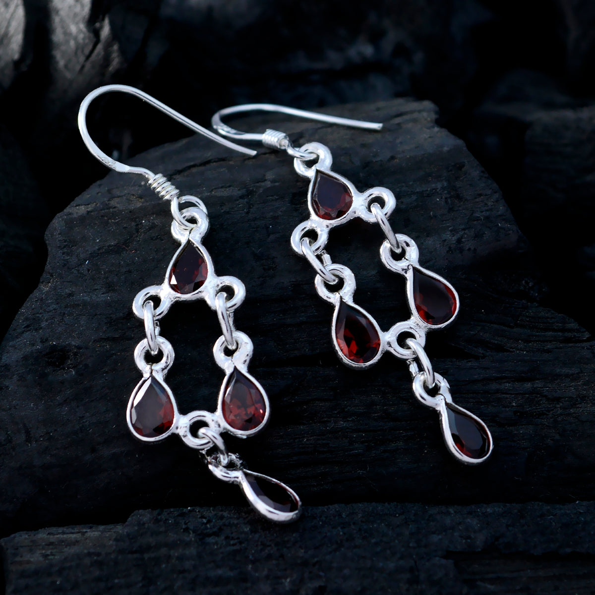 Riyo Bewitching 925 Sterling Silver Earring For Wife Garnet Earring Bezel Setting Red Earring Dangle Earring