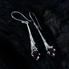 Riyo Good-Looking 925 Sterling Silver Earring For Wife Garnet Earring Bezel Setting Red Earring Dangle Earring